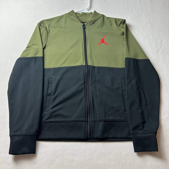Air Jordan Jumpman Logo Two Tone Full Zip Jacket Boys L Travis Scott Olive Green - Picture 1 of 6